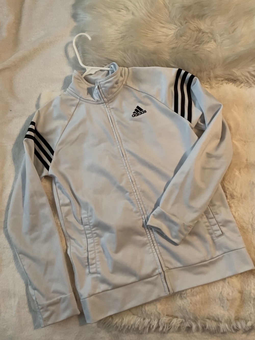 adidas Kids Iconic White Track Jacket with Black Stripes- XL 14/16